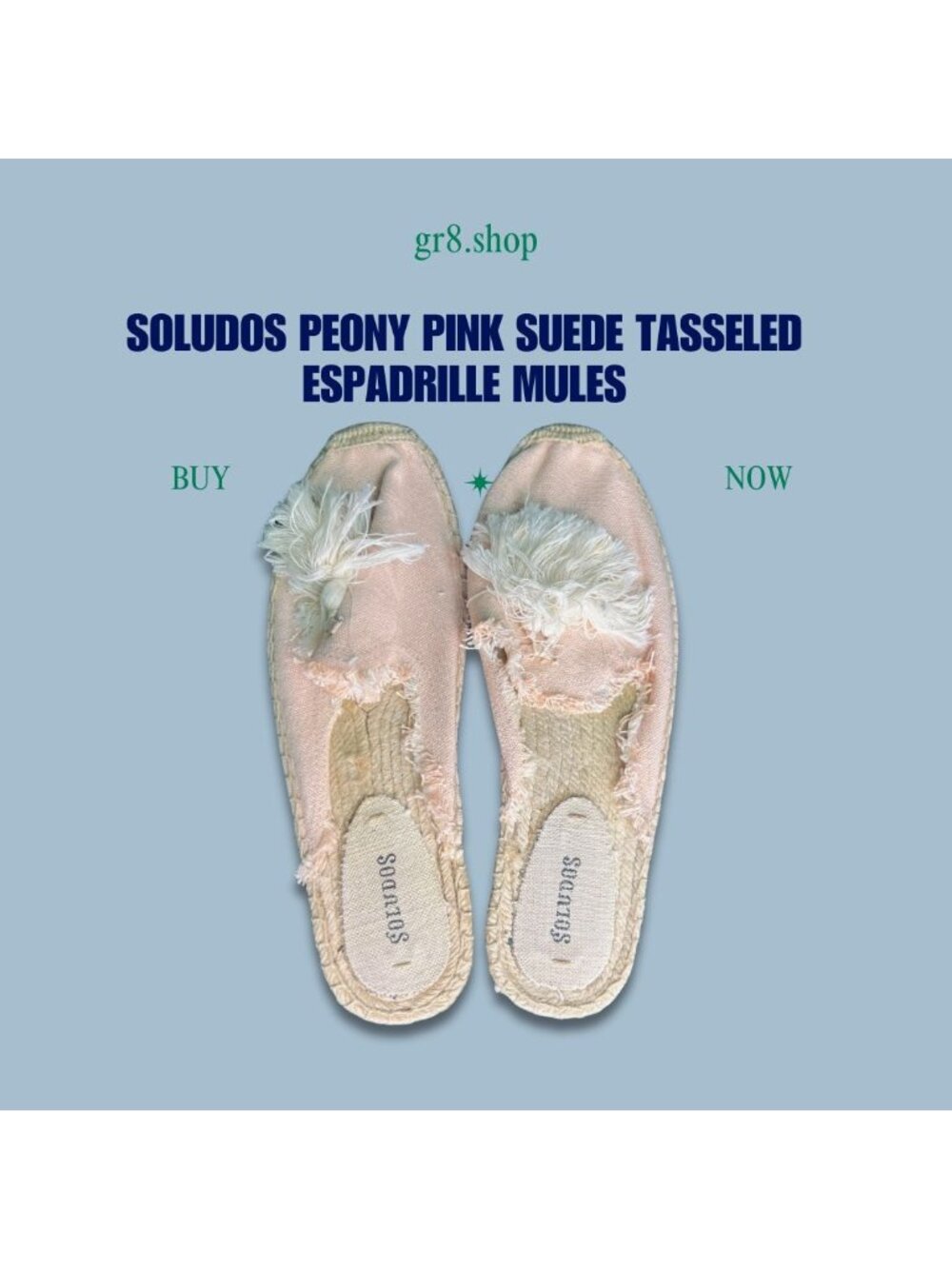 Soludos Peony Pink Suede Tassel Espadrille Mules Women's Size 7.5
